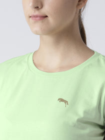 Women Solid Green T-Shirt - JUMP USA