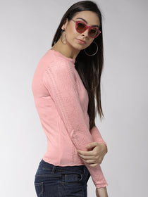 Women Solid Pink Pullover - JUMP USA