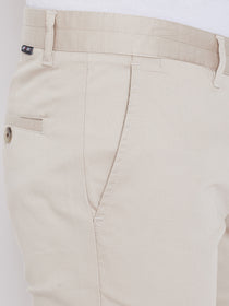 JUMP USA Men Cream Regular Fit Solid Trousers - JUMP USA