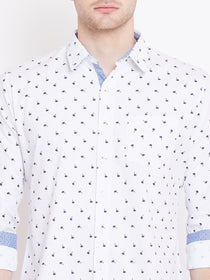 Men White Printed Casual Slim Fit Shirts - JUMP USA