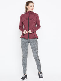 Women Maroon Solid Sporty Jacket - JUMP USA