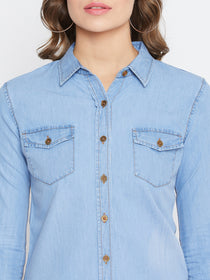 JUMP USA Women Regular Fit Blue Casual Denim Shirt - JUMP USA