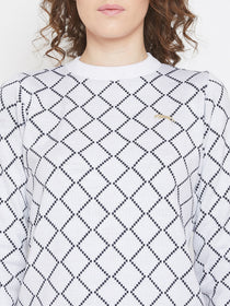 JUMP USA Women White & Navy Blue Acrylic Checked Sweater - JUMP USA