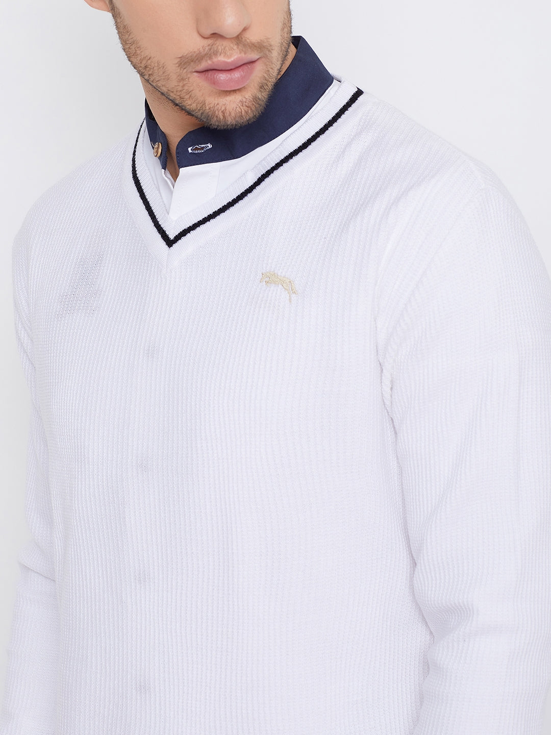 JUMP USA Men White Self Design Pullover - JUMP USA