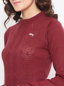 JUMP USA Women Red Self Design Sweater - JUMP USA