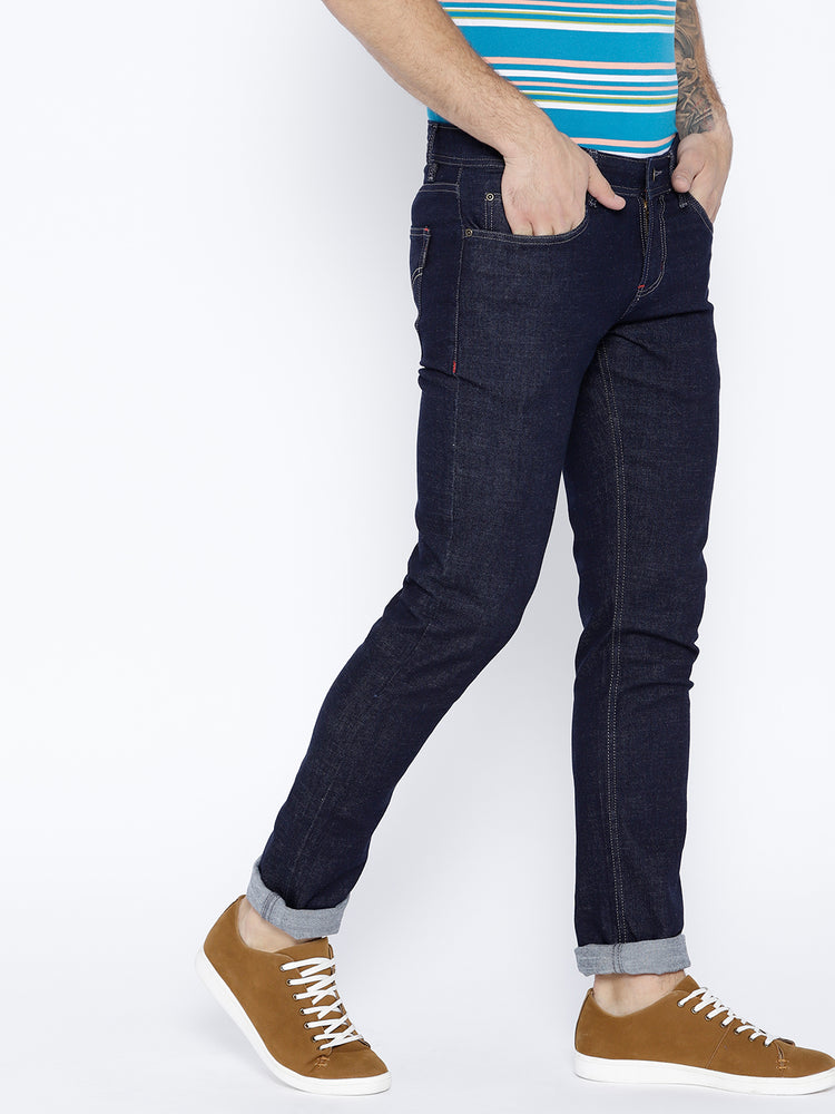 Men Navy Blue Slim Fit Mid-Rise Clean Look Stretchable Jeans - JUMP USA