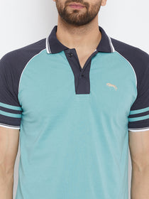 JUMP USA Men Blue Solid Polo Collar T-Shirt - JUMP USA