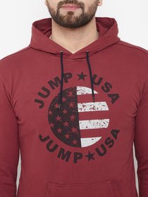 JUMP USA Men Red Self Design Hooded Pullover Sweatshirt - JUMP USA