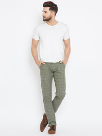 Men Green Relaxed Fit Casual Checked Chinos - JUMP USA