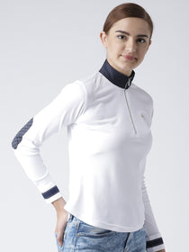 Women Solid White Polo T-Shirt - JUMP USA