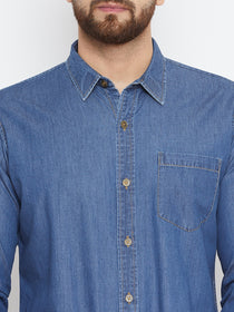 Men Dark Blue Washed Regular Fit Casual Shirt - JUMP USA