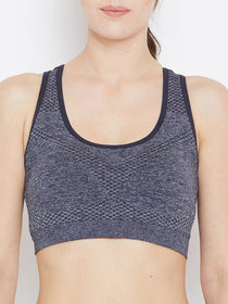 JUMP USA Women Navy Blue Non-Wired Lightly Padded Sports Bra - JUMP USA