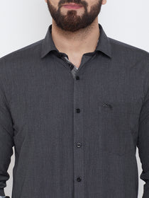 JUMP USA Men Charcoal Solid Cotton Casual Shirts - JUMP USA