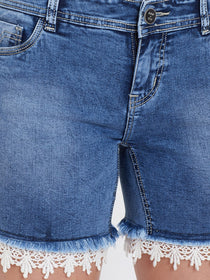 Women Blue Cloud Wash Casual Denim Shorts - JUMP USA