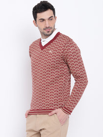 Men Casual Printed Red Sweaters - JUMP USA