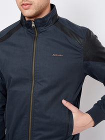 JUMP USA Men Navy Blue Solid Casual Bomber Jacket - JUMP USA