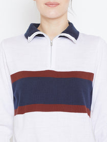 Womens Colourblock White/Ec Navy Sweaters - JUMP USA