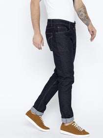 Men Navy Blue Regular Fit Mid-Rise Clean Look Stretchable Jeans - JUMP USA