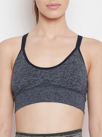 JUMP USA Women Navy Blue Non-Wired Lightly Padded Sports Bra - JUMP USA