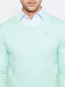 JUMP USA Men Teal Self-Design Pullover - JUMP USA