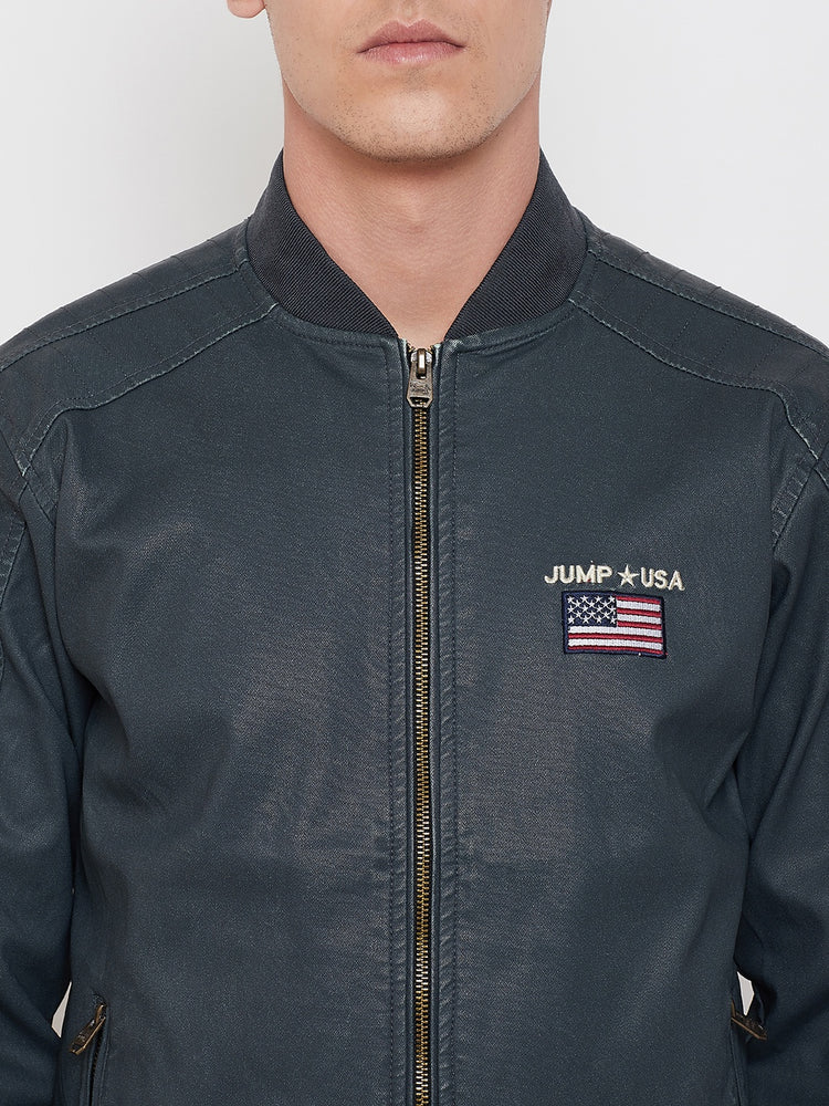 JUMP USA Men Olive Solid Casual Biker Jacket - JUMP USA