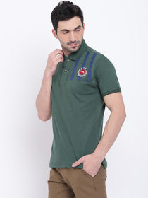 Men Casual Solid Green Polo Collar T-Shirt - JUMP USA