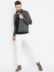 Men Charcoal Solid Sporty Jacket - JUMP USA