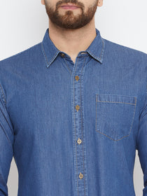 Men Dark Blue Washed Slim Fit Casual Shirt - JUMP USA