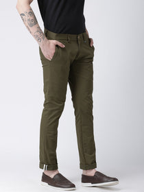 Men Olive Slim Fit Solid Chinos - JUMP USA