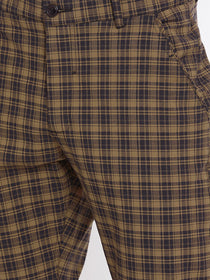 Men Brown Checked Casual Regular Fit Trousers - JUMP USA