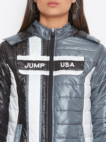 JUMP USA Women Grey Colourblocked Bomber Jacket - JUMP USA