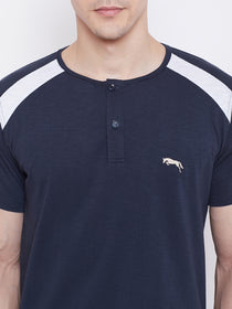 JUMP USA Men Navy Blue Solid Round Neck T-shirt - JUMP USA