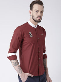 Men Red Solid Cotton Slim Fit Shirt - JUMP USA