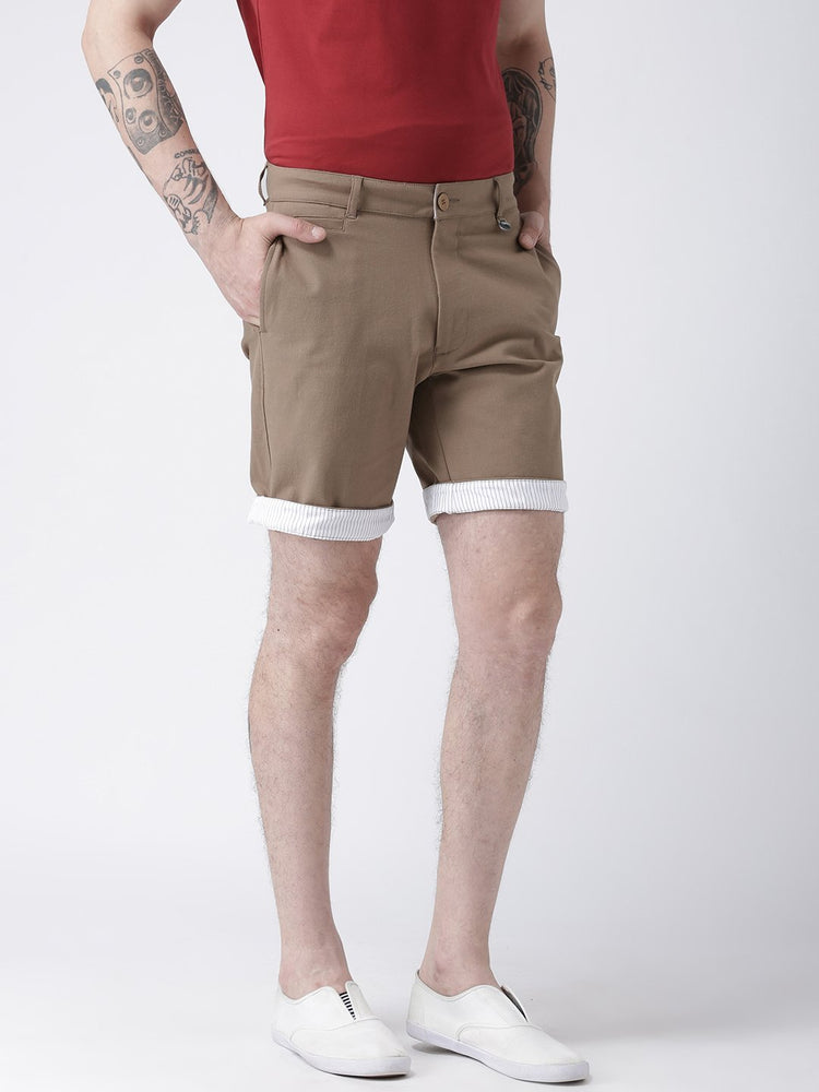 Men Brown Solid Chino Shorts - JUMP USA