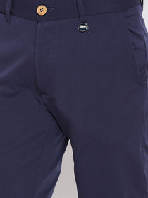 JUMP USA Men Solid Navy Blue Casual Regular Fit Chinos Trousers - JUMP USA