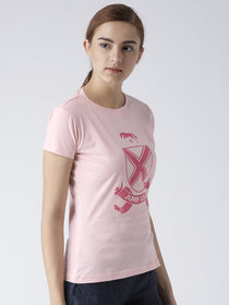 Women Solid Pink T-Shirt - JUMP USA