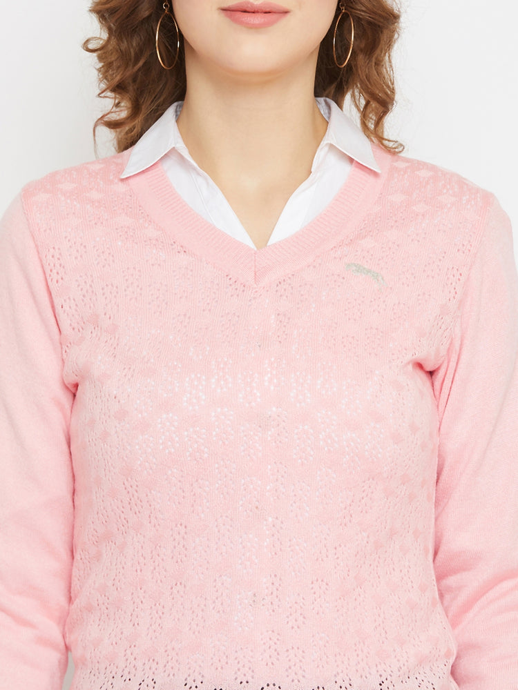 JUMP USA Women Pink Self Design Sweater