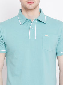 Men Blue Solid Casual Polo T-shirts - JUMP USA