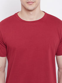 JUMP USA Men Red Solid Round Neck T-shirt - JUMP USA