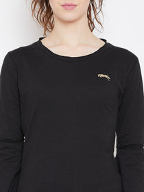 Women Black Solid Casual Tops - JUMP USA