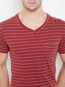 JUMP USA Men Red Striped V-neck T-shirt - JUMP USA
