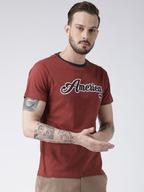 Men Red Solid Round Neck T-shirt - JUMP USA