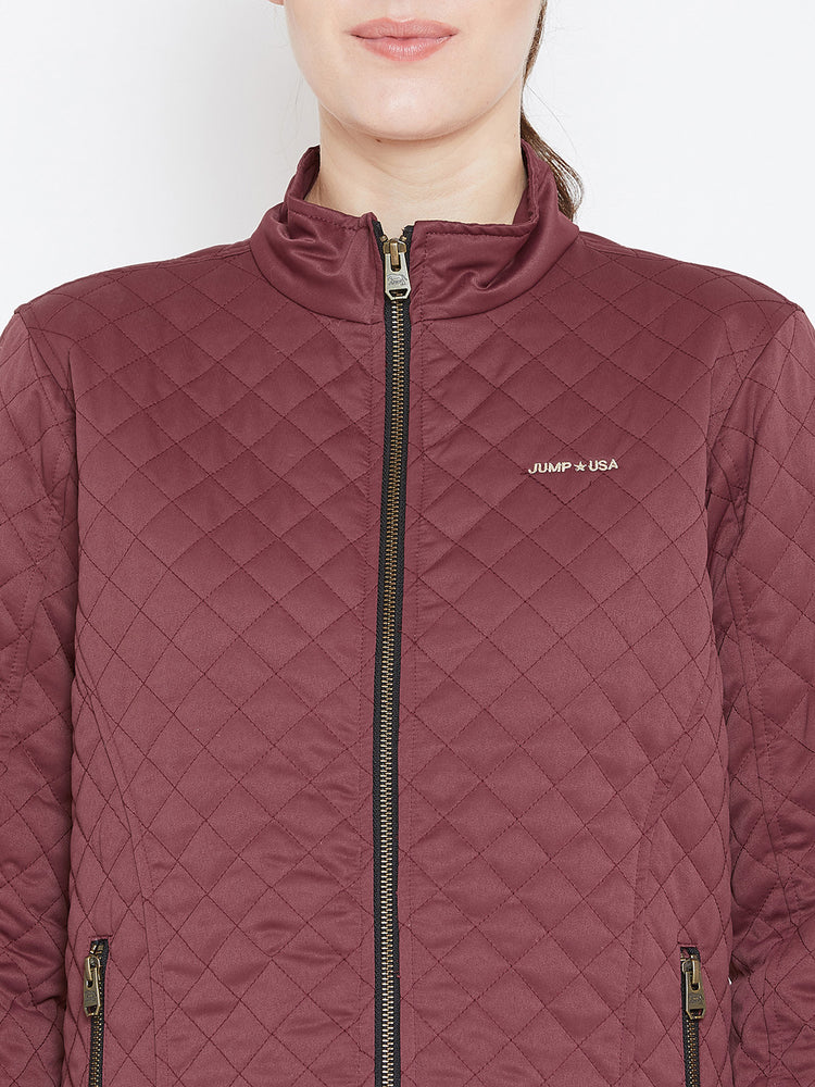 Womens Solid Wine Quilted Jacket - JUMP USA