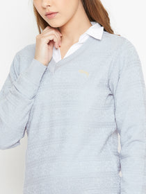 JUMP USA Women Blue Self Design Sweater - JUMP USA