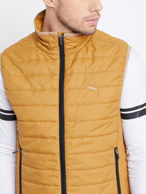 JUMP USA Men Mustard Sleevless Solid Bomber Jacket - JUMP USA