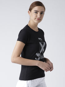 Women Solid Black T-Shirt - JUMP USA