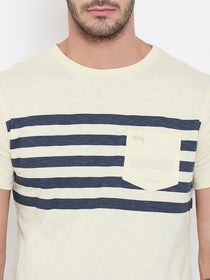 Men Beige Striped Round Neck T-shirt - JUMP USA