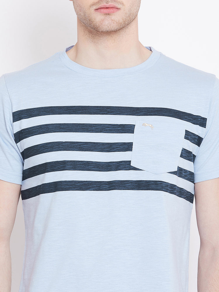 Men Blue Striped Casual T-shirt - JUMP USA