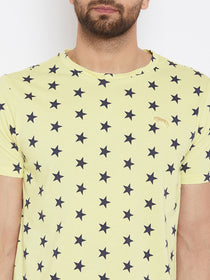 JUMP USA Men Yellow Printed Round Neck T-Shirt - JUMP USA