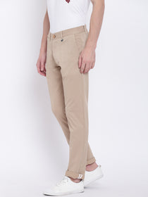 Men Casual Solid Tan Chinos - JUMP USA